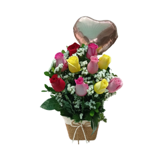 Arreglo de 10 rosas de colores