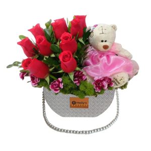 ARREGLO DE 10 ROSAS CON PELUCHE